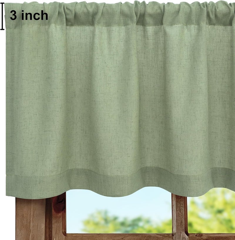 Pitalk Sage Green Linen Window Valance for Kitchen 3 Inch Rod Pocket Semi Sheer Boho Rustic Farmhouse Filtering Light Sage Valance Curtain Topper for Bedroom Living Room Dining Bathroom 18 Inch Length - Image 2